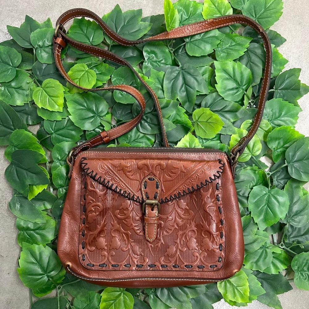 Patricia Nash Brown Tooled Leather Crossbody Bag